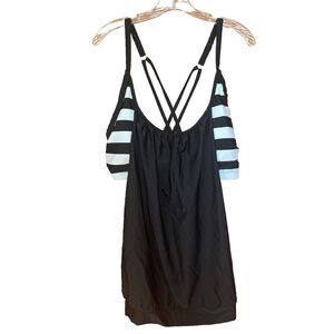 Dokotoo Women's Size 3XL Black White Stripe Line Double Up Tankini Slimming NWT